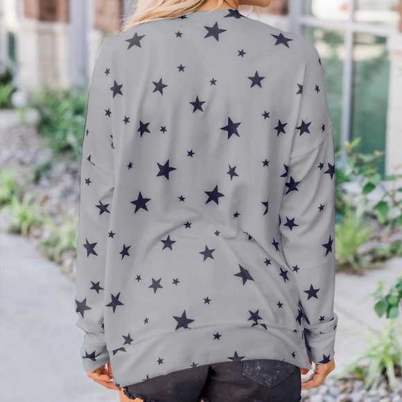 STAR PRINT GRAY ROUND NECK LONG SLEEVE - Picture 6 of 14